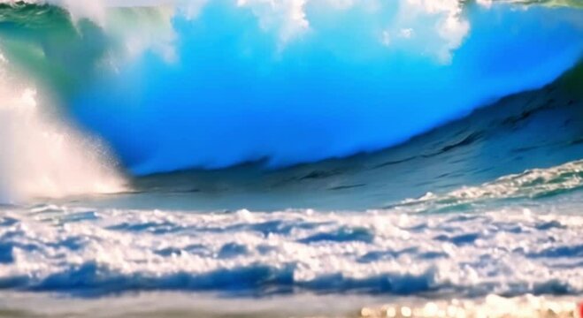 3d view of beautiful big ocean or sea waves in bright blue summer