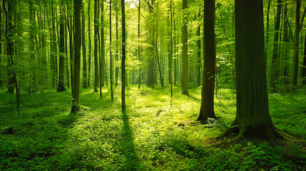 Obraz premium Sun Shining Through Trees in Forest
