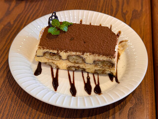 slice cake in ceramic plate