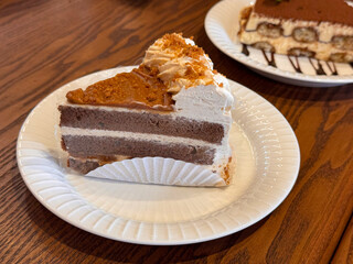 slice cake in ceramic plate