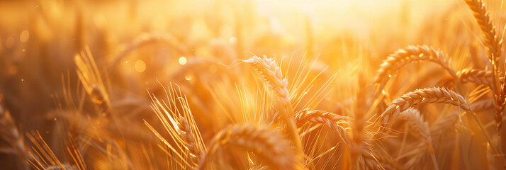 Naklejka premium Golden wheat field with sunrise glow