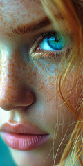 Close Up Portrait of Woman With Blue Eyes - obrazy, fototapety, plakaty