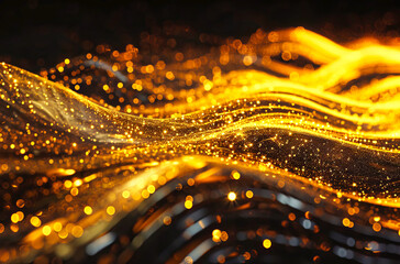 abstract light wave and black background gold rippl