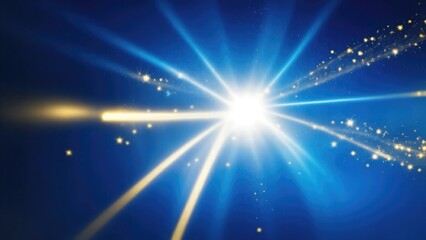 Asymmetric Blue light burst, rays of lights on dark Maroon background with the color of yellow, golden sparkling and bokeh