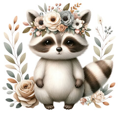 Cute raccoon watercolor , Woodland animals watercolor illustration