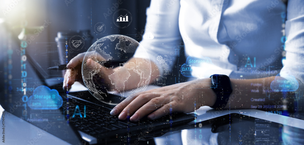 Poster customer support and global network technology.internet and digital system service.