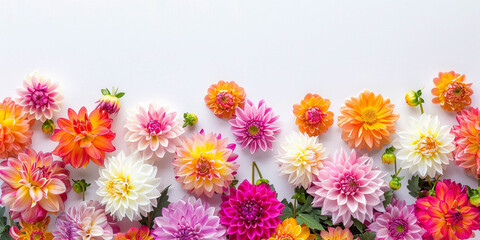 A photo of colorful dahlias creating a bright and cheerful setting for children's art or greeting cards. © alsu0112