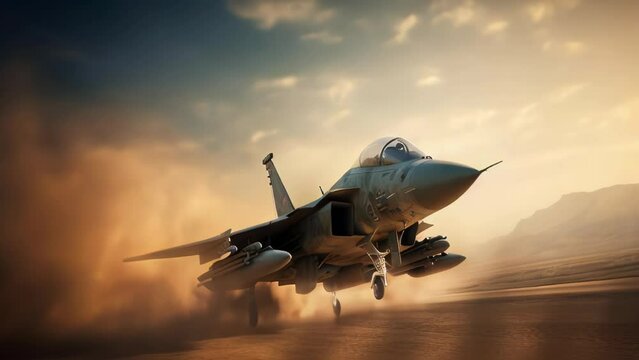 Airborne military combat aircraft fighter with weapons. Modern Aviation and Air Force