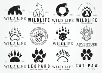 predatory bear badge logo vector illustration design