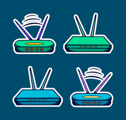 Wifi Router Doodle Sticker Illustration with Retro Style