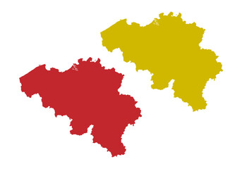 Mapa rojo y amarillo de Bélgica en fondo blanco.
