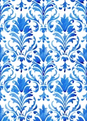 Foto op Plexiglas watercolor seamless pattern with blue damask ornament. classic vintage ornament   © Татьяна Гончарук