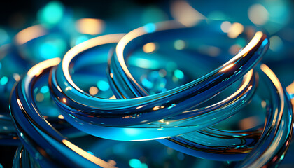Bright blue abstract spiral shape with metallic shiny curve 