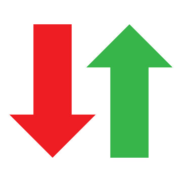 Green Up and Red Down Arrow Stock Market Inflation Interest Rate or Price Icon Set. Vector Image. eps10