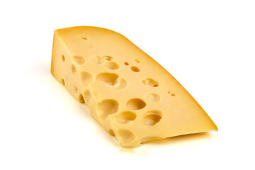 Swiss cheese with holes, isolated on white background