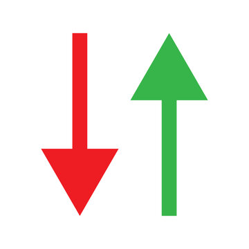 Green Up and Red Down Arrow Stock Market Inflation Interest Rate or Price Icon Set. Vector Image. eps10