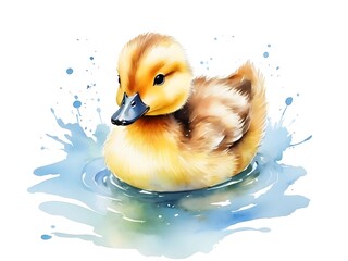 cute watercolor baby duck. - obrazy, fototapety, plakaty