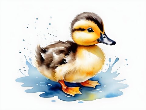 cute watercolor baby duck.