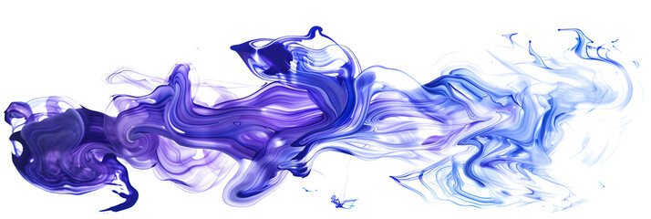 Indigo and violet swirl watercolor paint on transparent background.