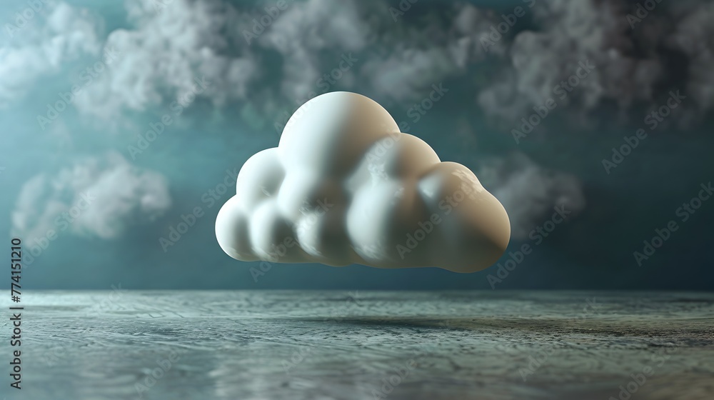 Poster serene 3d clay-style cloud icon floating in ethereal digital environment