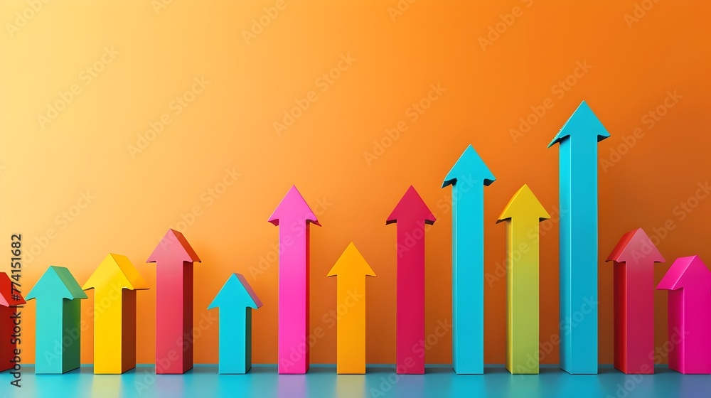 Poster diverse growth strategy showcased by colorful upward pointing arrows representing business values an