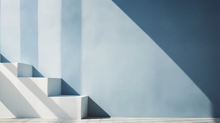 3D rendering of a staircase leading up to a blue wall