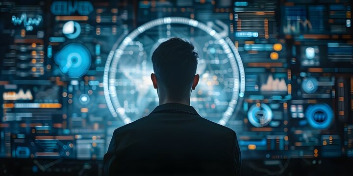 Embracing the Digital Era: A Businessman's Journey with Online Marketing and Cybersecurity Measures. Concept Online Marketing, Cybersecurity, Business Strategy, Technology Integration - Powered by Adobe