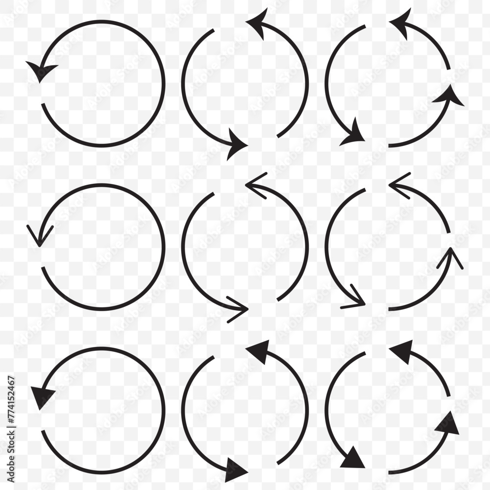 Poster set of circle arrow vector icons. recycling icon. circular vector arrows. refresh and reload arrow i