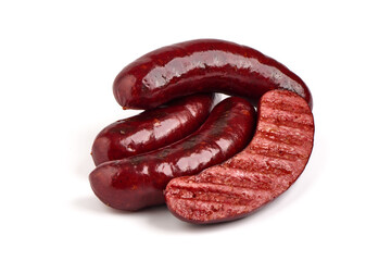 Fried bbq sausages, isolated on white background