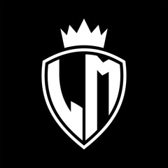 LM Letter monogram shield and crown outline shape with black and white color design