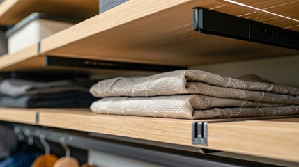 Fototapeta na wymiar Detail shot of versatile adjustable closet shelves, highlighting inspired shelving solutions for maximizing storage in any home