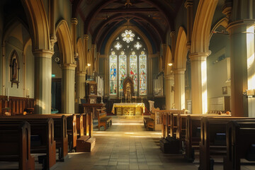 Fototapeta na wymiar Tranquil church interior on Holy Saturday