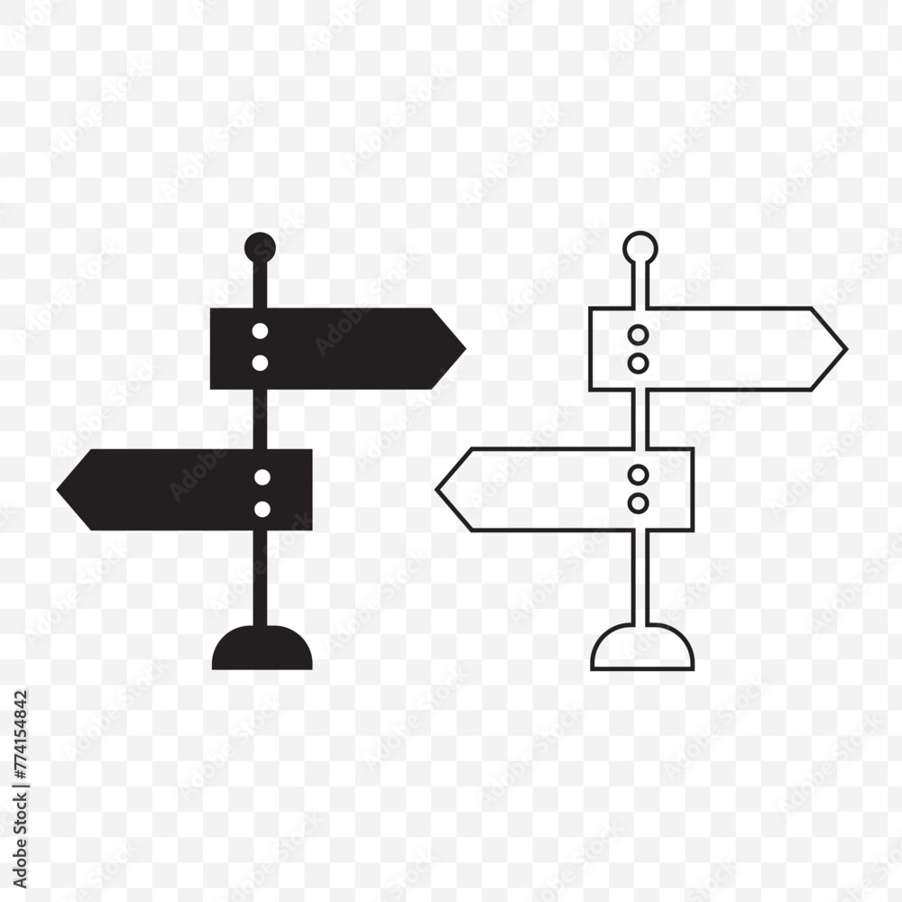 Poster fingerpost in continuous line art drawing style. signpost pointing in the direction of travel to pla