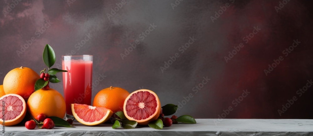 Aufkleber a refreshing glass filled with freshly squeezed orange and cranberry juice served with slices of ora