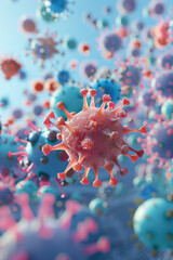Visualization 3D model of the silent battle between the human immune system and an invading virus - obrazy, fototapety, plakaty