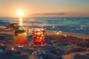 cocktails on the beach, lemonades on the beach - obrazy, fototapety, plakaty