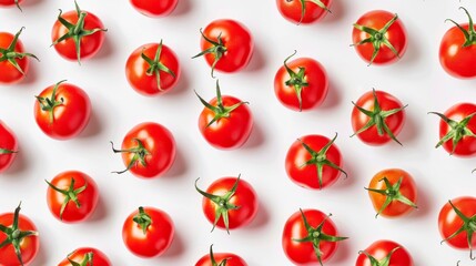 Pattern created with vibrant tomatoes, set against a pristine white background