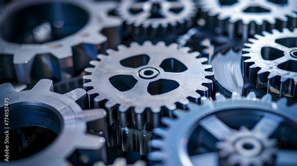 Poster interlocking gears depicting seamless business functions and interdependence