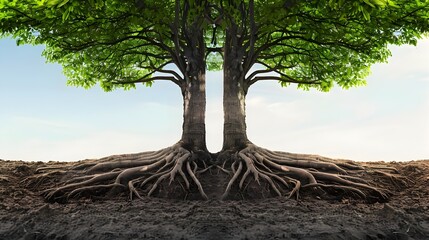 Intertwined Trees Symbolizing Thriving Business Partnership