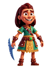 A cartoon Zulman character is holding a sword and smiling. Transparent background