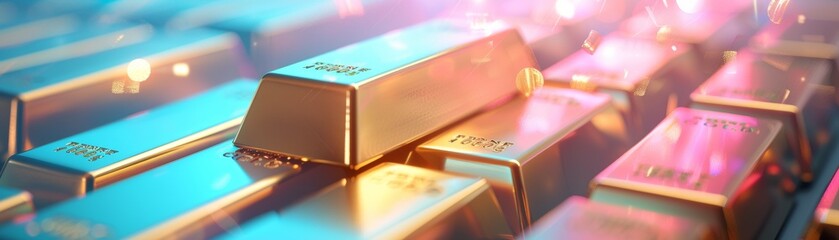 A row of gold bars are shown in a close up