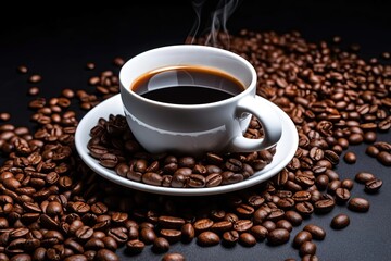 Fototapeta premium Stunning Coffee Cup on a Saucer on top of a Pile of Beans