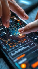 A smartphone displays a cutting-edge banking app, fingers effortlessly navigating through financial services, emblematic of modern tech-driven banking.