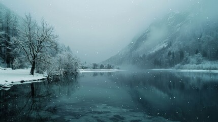 Tranquil cinema graph captures serene snowy scenery, inspiring introspection and calm.