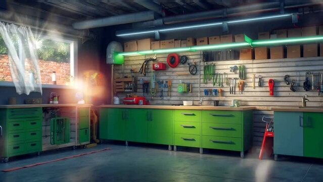 Workshop and Garage Interior Concept: Looping Time-lapse Animation
