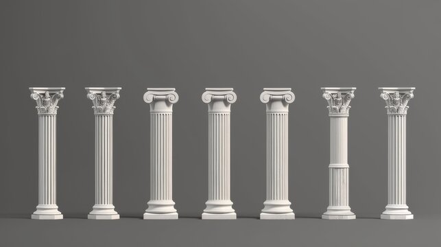 A very old Roman column made of white clay. Realistic modern illustration of greek stone pillar of temple building. Antique marble colonnade for historical construction decorative facade design.