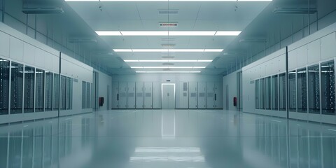 Obraz premium Explore the hightech world of data center networking infrastructure the backbone of the digital era. Concept Data Center Networking, Infrastructure Technology, Digital Era, High-Tech