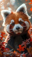 Adorable red panda Seriously in zoo habitat