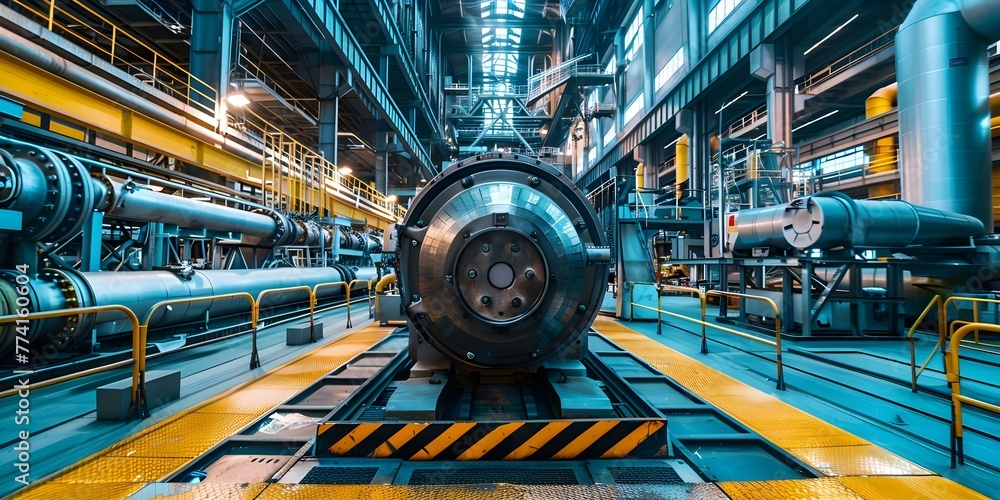 Poster a photo of predictive maintenance technology in an industrial setting highlighting efficiency and in
