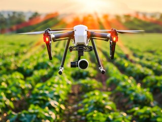 AI-driven agricultural drones that monitor crop health and administer treatments precisely, enhancing yield and sustainability - obrazy, fototapety, plakaty